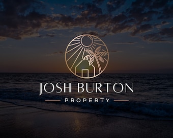 Logotipo de casa de playa, diseño de logotipo náutico, marca inmobiliaria, Canva, casa, palmera, logotipo del océano, logotipo de Airbnb, alquiler vacacional, logotipo de agente inmobiliario