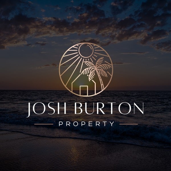 Beach House Logo, Nautical Logo Design, Real Estate Branding, Canva, House, Palm, Ocean Logo, Airbnb Logo, Vacation Rental, Realtor Logo