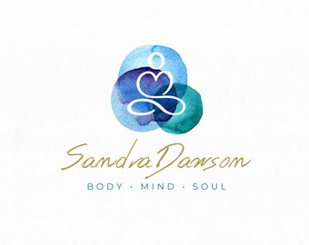 Gesundheit Logo Design, Wellness Branding, Yoga Silhouette, Meditation Design, Aquarell Kreise, Integrative Therapie, Massage, Coach, Canva