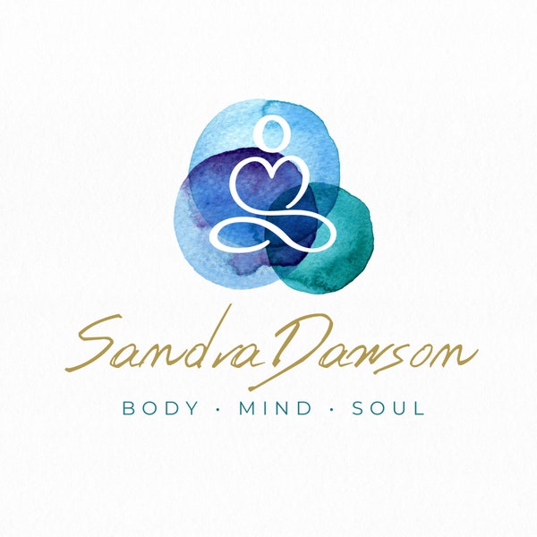 Health Logo Design, Wellness Branding, Yoga Silhouette, Meditation Design, Watercolor Circles, Integrative Therapy, Massage, Coach, Canva