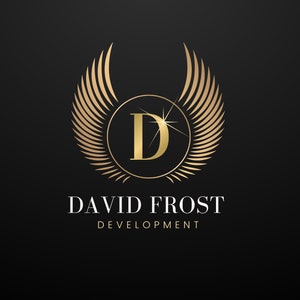 Logotipo de Gold Wings, logotipo negro y dorado, diseño de logotipo de lujo, logotipo masculino, logotipo de hombres, logotipo de agente inmobiliario, plantilla de kit de marca Canva, alas doradas