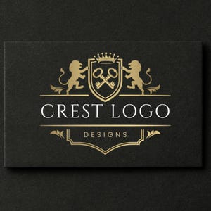 Gold Crest and Lions Logo, Luxury Logo Design, Crown Logo, Coat of Arms Logo, Hotel Logo, Royal Logo, Canva Template, Realtor Branding Kit