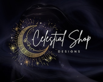 Crescent Moon Logo Design: Celestial Branding Canva Template (PDF Download)