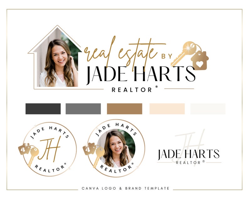 Realtor Logo Design: Gold Key & House, Modern Monogram (canva Template ...