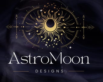 Celestial Moon Logo Design: Gold Stars, Night Sky Branding (Canva Template)