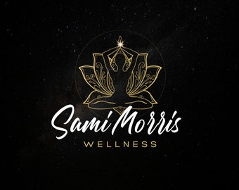 Plantilla de Canva para el logotipo de Lotus Pose: marca de bienestar dorada (descarga en PDF)