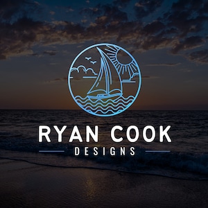 A modern logo and branding design featuring a compass motif with a sailing boat. Round circle frame with ocean waves, clouds, seagulls and a yacht. Perfect for any nautical business, yacht clubs, sailing, summer holidays, vacation and travel.