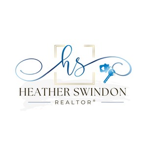 May include: A logo for a real estate agent named Heather Swindon. The logo features a stylized cursive "hs" in a gold frame with a blue key and house charm. The text "Heather Swindon REALTOR&reg;" is below the logo.