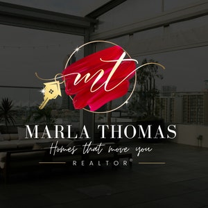 Realtor Logo Design, Red and Gold Key Real Estate Branding, Estate Agent House Logo, Red and Black Home Logo, Canva Template, Modern Bold