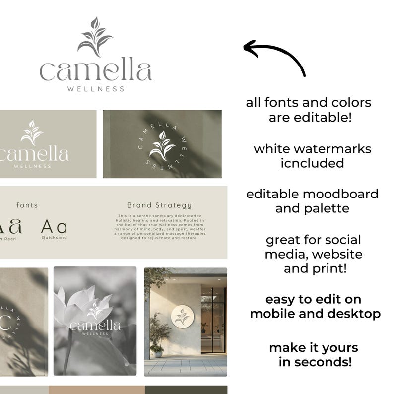 Customisable brand board template for holistic and wellness businesses, editable in Canva.