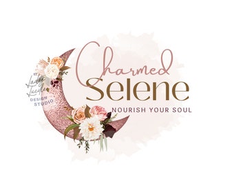 Rose Gold Moon Logo Design: Boho Brand Template (Canva)