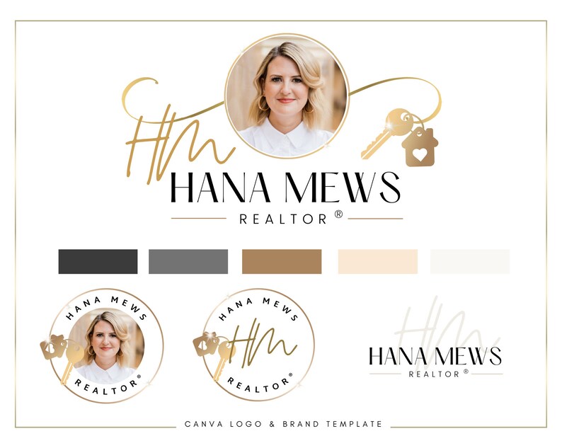 Realtor Logo Design: Gold Key & House, Modern Monogram (canva Template ...