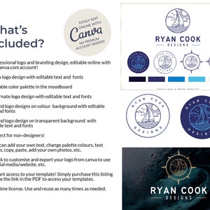 Nautical Sailing Boat Logo: Compass Yacht Club Branding (Canva Template) image 3