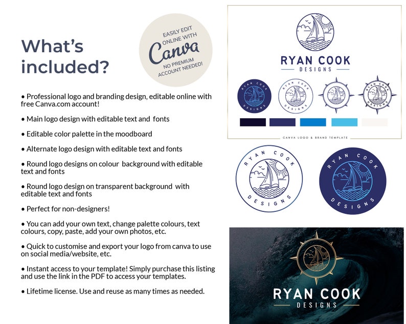 Nautical Sailing Boat Logo: Compass Yacht Club Branding (Canva Template) image 3