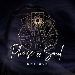 Tarot Logo Design, Celestial Cards Logo, Orakel Brand Design, Canva Template, Witchy Logo, Astrologie Logo, Wahrsagerin Branding, Gold