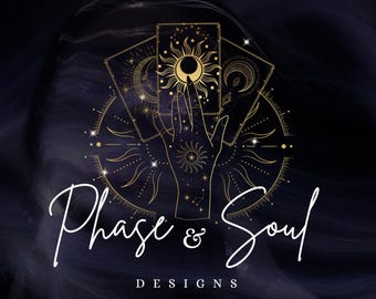 Celestial Tarot Logo Design: Gold Oracle Branding Canva Template (PDF Download)