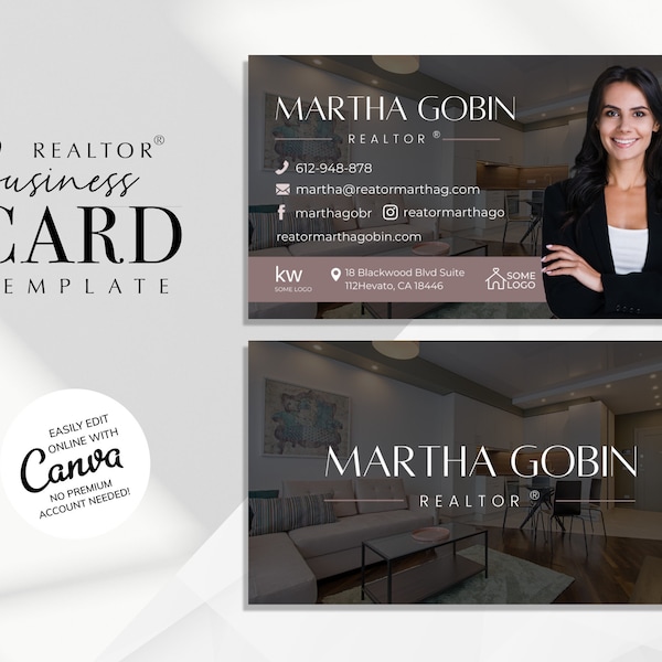 Realtor Business Card Template, Canva Card Design, Real Estate Business Card Design, Editable Instant Download, Modern Luxury Clean