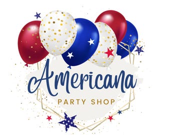 Logotipo de festa americana: balões vermelhos, brancos e azuis (modelo Canva)