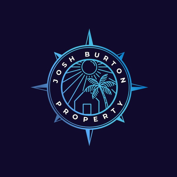 Nautical Logo Design, Compass Logo and Branding, Tropical House and Palm Tree, Canva Template for Realtors, Holiday Homes, Travel Airbnb