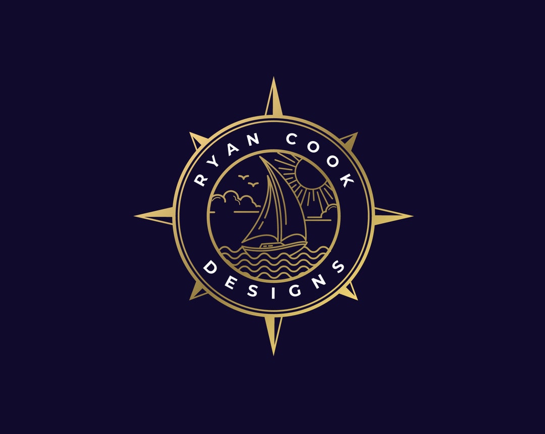Sailing Boat Logo, Nautical Branding Design, Compass Logo, Yacht Club