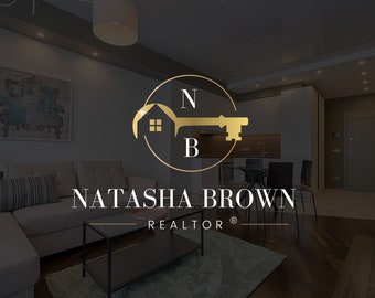 Realtor Logo and Branding Design Template Canva, Real Estate Logo, Key Branding, Gold House Key, Interior and Property Logo Template