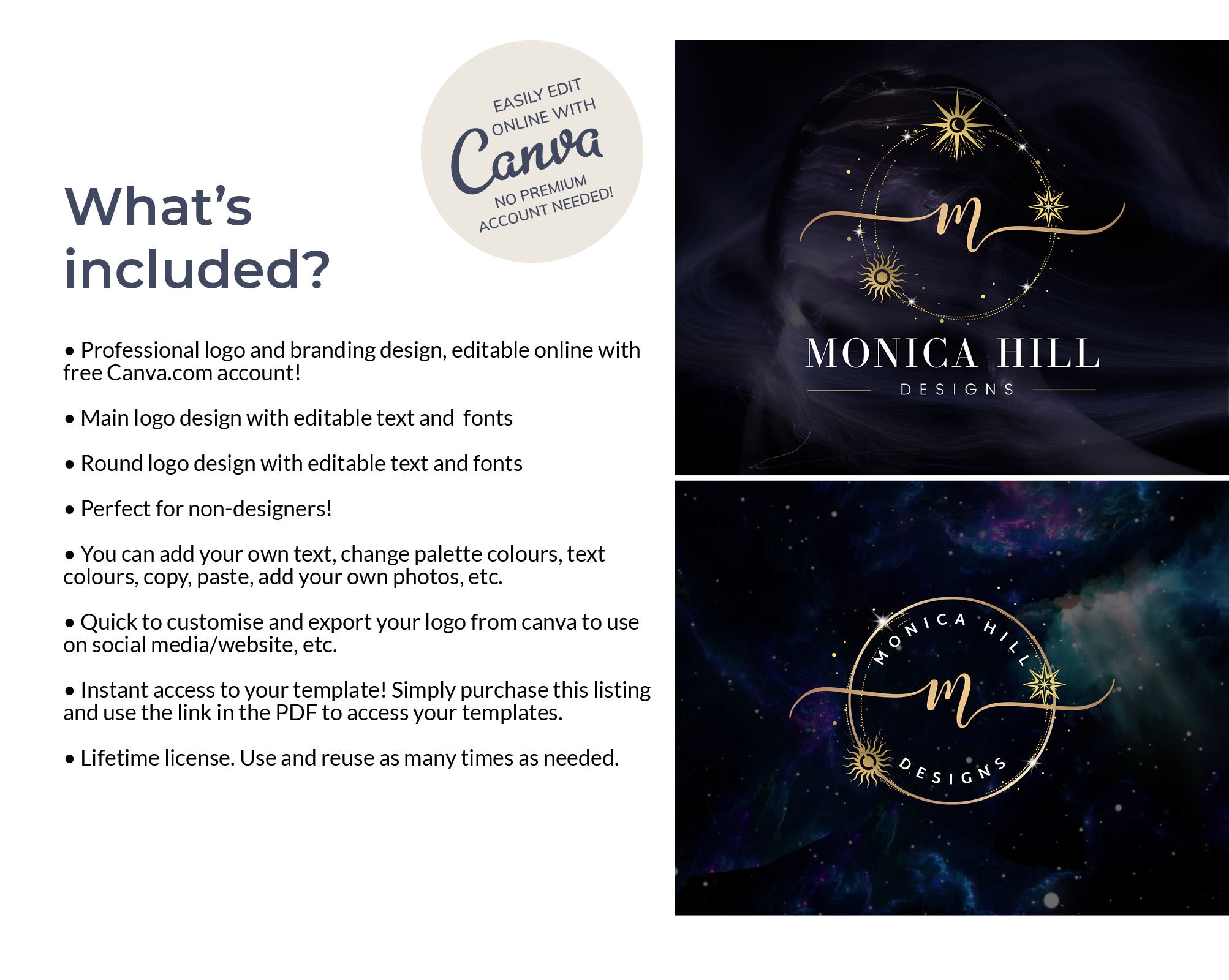 Celestial Monogram Logo Design: Gold Stars & Moon (canva Template) - Etsy