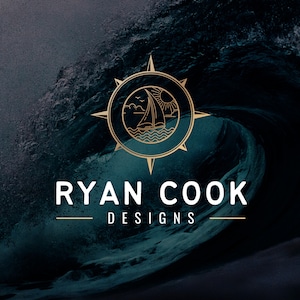 A modern logo and branding design featuring a compass motif with a sailing boat. Round circle frame with ocean waves, clouds, seagulls and a yacht. Perfect for any nautical business, yacht clubs, sailing, summer holidays, vacation and travel.
