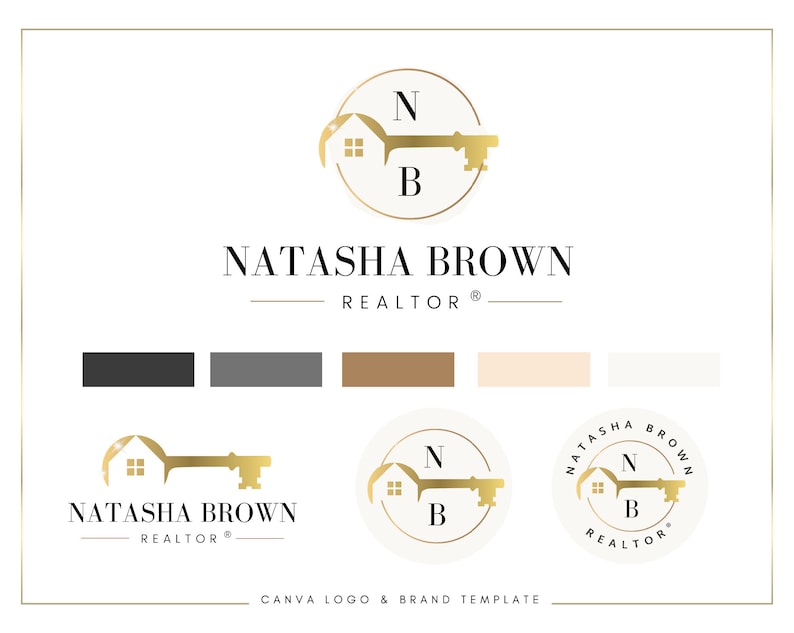 Realtor Logo and Branding Design Template Canva, Real Estate Logo, Key Branding, Gold House Key, Interior and Property Logo Template image 3