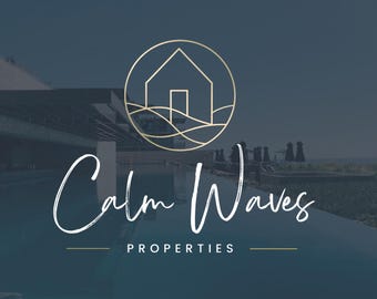 Logotipo de casa de playa, logotipo de alquiler vacacional costero, marca de casa de vacaciones, logotipo de Airbnb junto al mar, logotipo de agente inmobiliario, logotipo de propiedad frente al mar, Canva