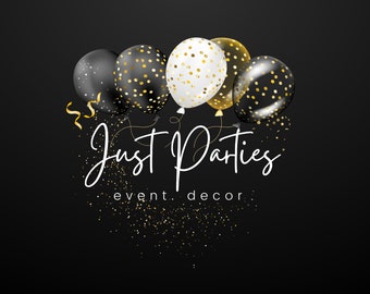 event planner business cards Balloon Logo Design, Party Decor Logo Template, Event Decoration Branding Kit, Black and Gold Balloons Logo, Canva Business Logo, Party Shop