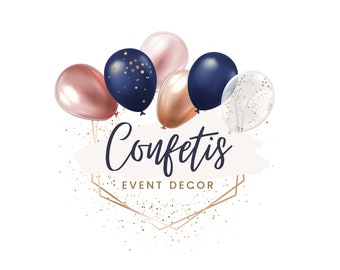 Design de logotipo com balões e confetes: Kit de identidade visual para decoração de festas (modelo Canva)