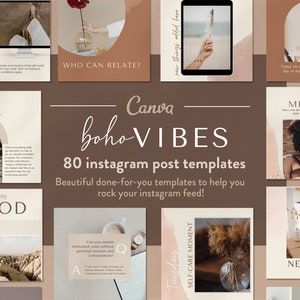 Boho Vibes Instagram Post Templates - Instant Download Edit Online - Canva Instagram Template - Bohemian Beige Brown Beauty Feminine Coach