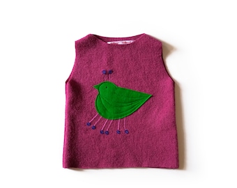 FRED raspberry children's sweater made of wool with bird appliqué, wool sweater with animal motif bird, wool westover