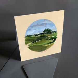 Klappkarte mit Umschlag, Landschaftsaquarell von Christin Fleischer, quadratisch 14,8 x 14,8cm, Sommerlandschaft Natur Mecklenburg