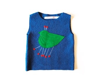 FRED sky blue children's sweater made of wool with bird appliqué, wool sweater with animal motif bird, wool westover
