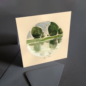 Art print folding card with envelope, landscape watercolor by Christin Fleischer, square 14.8 x 14.8 cm, summer landscape nature