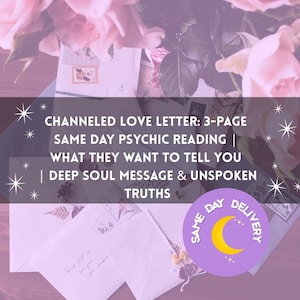 Könnte beinhalten: Ein Bild mit einem Strauß rosa Rosen und weißen Umschlägen. Der Text auf dem Bild lautet: "CHANNELED LOVE LETTER: 3-PAGE SAME DAY PSYCHIC READING | WHAT THEY WANT TO TELL YOU | DEEP SOUL MESSAGE & UNSPOKEN TRUTHS."