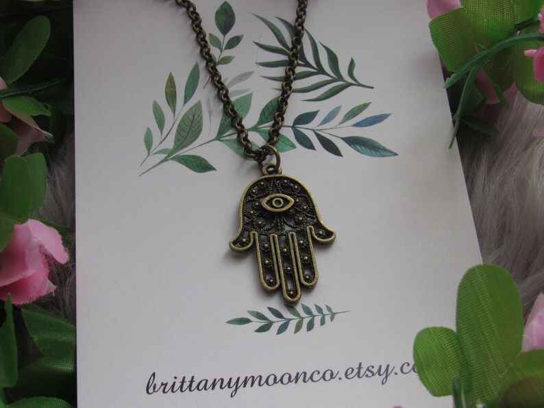 third eye necklace mystical jewelry Hamsa Necklace spiritual jewelry bronze necklace