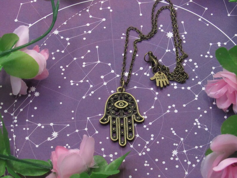 third eye necklace mystical jewelry Hamsa Necklace spiritual jewelry bronze necklace