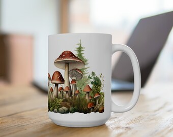 Watercolor Mushroom Mug, Cottagecore Coffee Mug, Botanical Tea Cup, Garden Mug, Nature Gift