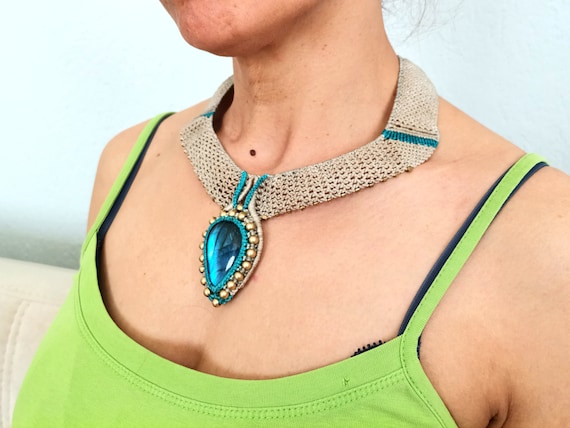 haspel Bedienen Klagen Prinses Pocahontas ketting Macrame ketting Labradoriet - Etsy Nederland