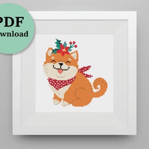 Shiba Inu, Christmas, Cross Stitch Pattern