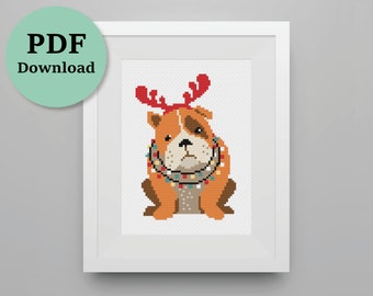 Bulldog, Christmas, Cross Stitch Pattern