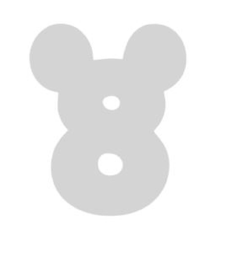 May include: A gray number eight with two rounded ears on top, resembling a cartoon mouse.