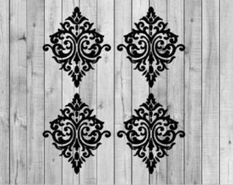 Set of 4 Small size (2&#39;&#39; - 5&#39;&#39;) Damask Pattern decal, damask wall decals, decorative wall pattern decals