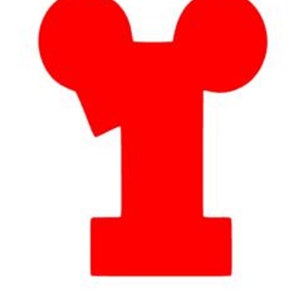 May include: A red number one with two rounded shapes on top, resembling ears.