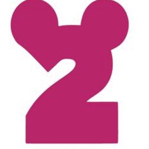 May include: A pink number two with Mickey Mouse ears. The number is a cutout shape.