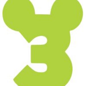 May include: A green number three with Mickey Mouse ears. The number is cut out in a whimsical shape.