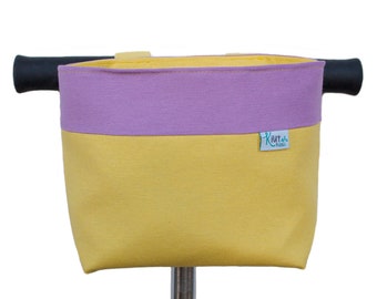 Yellow Bike and scooter bag personalized with name for kids, eco-friendly bike basket for kid with velcro, gift for nephew