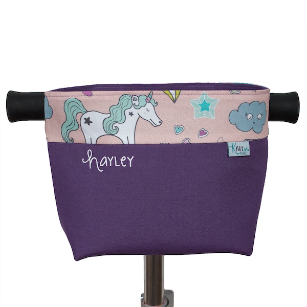 Bike and scooter basket handmade with unicorn print for big kids, Handlebar bag for unicorn lover, bike basket for niece, gift for daughter